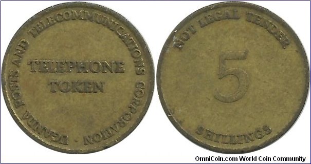 Uganda PTC 
Telephone Token 5 Shillings