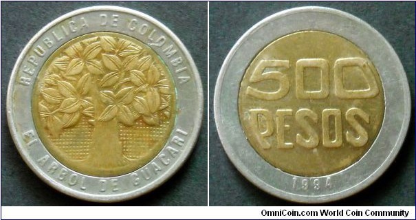 Colombia 500 pesos.
1994, Bimetal