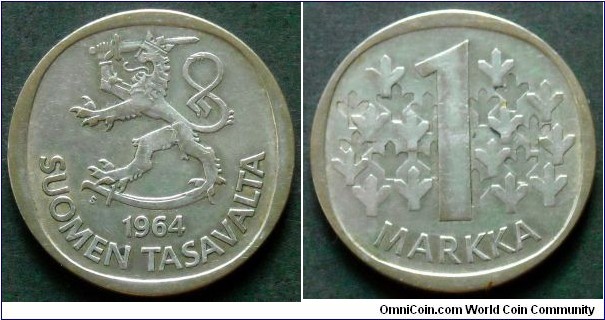 Finland 1 markka.
1964, Ag 350.