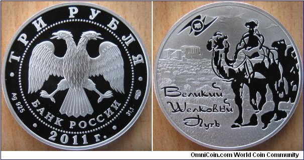 3 Rubles - Silk road - 33.94 g Ag .925 Proof - mintage 5,000