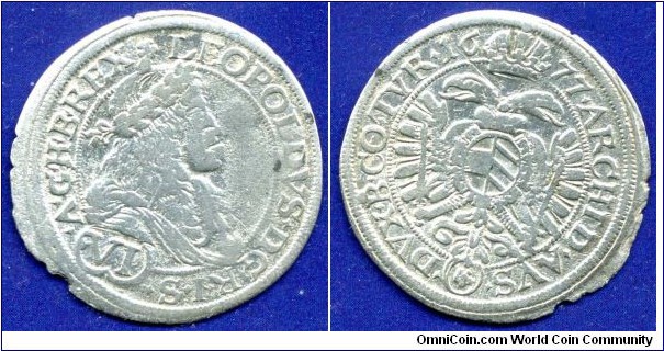 6 kreuzer.
Duchy of Austria.
Leopold I (1657-1705) Empire of Holy Roman Empire & Duke of Austria.
Wien mint.


Ag438f. 3,29gr.