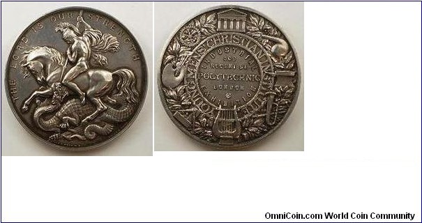 1900 o.j. UK The Polytechnic Industrial Exhibition Medal by Joseph Sheppard Wyon & Alfred Benjamin after William Wyon. Silver 57MM
