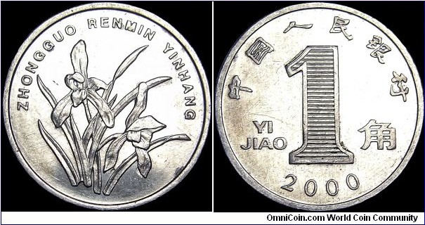 China - 1 Jiao - 2000 - Weight 1,12 gr - Aluminium - Size 19 mm - Thickness 1,7 mm - Alignment Medal (0°) - Obverse / Orchid blossom - Edge : Smooth - Reference KM# 1210 (1999-2003)