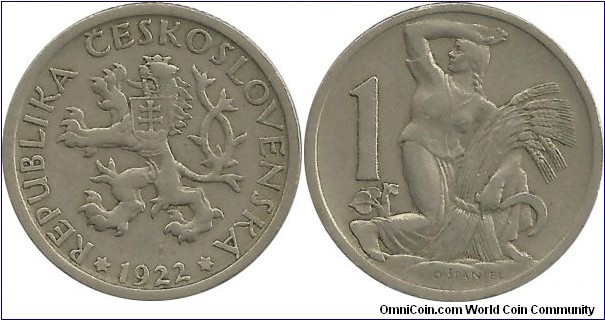 Ceskoslovenska 1 C Koruna 1922