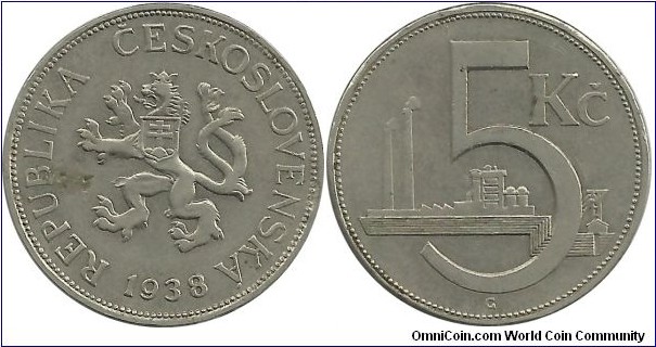 Ceskoslovenska 5 C Korun 1938