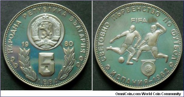 Bulgaria 5 leva.
1980, World Footbal Championship - Spain 1982