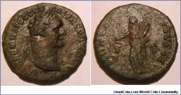 DOMITIAN
A.D. 81-96 	Æ As. Rev. MONETA AVGVSTI S C, Moneta standing left holding scales and cornucopiae. 10.8gm 27mm RIC 408, RCV 2807