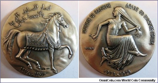 1987 Italia Unione Di Banche Arabe Ed Europee Italia Medal by Verdi. Silver 60MM/125.96 gm.
