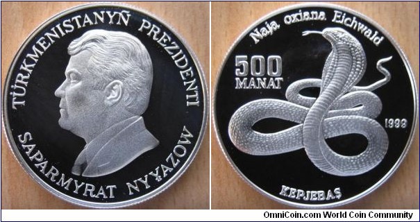 500 Manat - Cobra - 28.28 g Ag .925 Proof - mintage 5,000 (rare!)