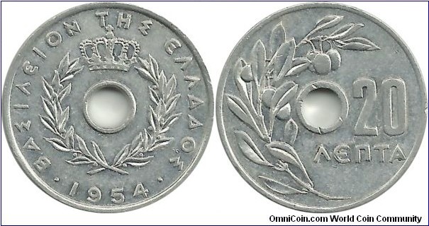 GreeceKingdom 20 Lepta 1954