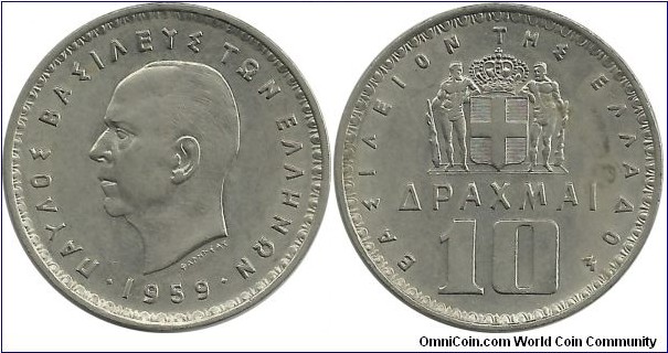 GreeceKingdom 10 Drahmi 1959