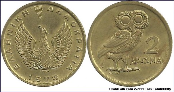 GreeceRepublic 2 Drahmi 1973-Phoenix