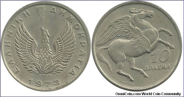 GreeceRepublic 10 Drahmi 1973-Phoenix