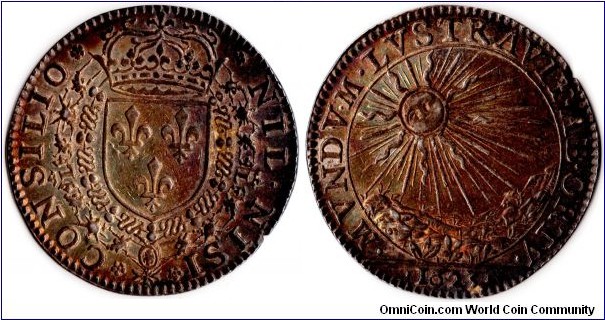 scarce and high grade silver jeton minted in 1623 for members of the Kings Counsel (Louis XIII of France).