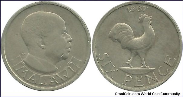 Malawi 6 Pence 1967 - President Dr. Hastings Kamuzu Banda 