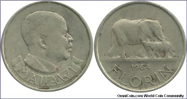 Malawi 1 Florin 1964 - President Dr. Hastings Kamuzu Banda