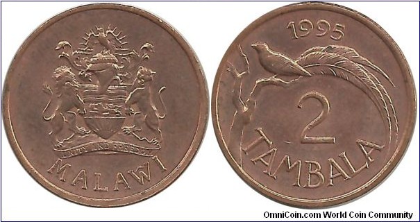 Malawi 2 Tambala 1995-obverse with arms