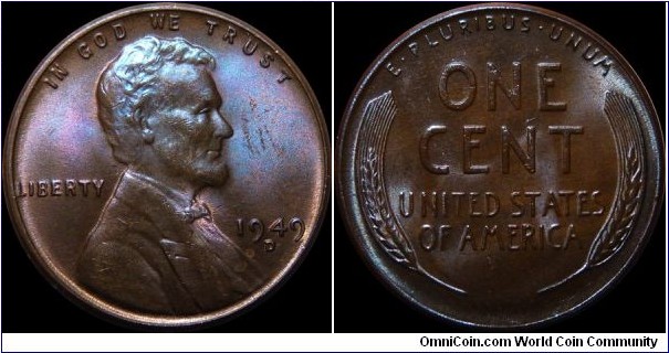 USA 1 Cent 1949-D - Toned