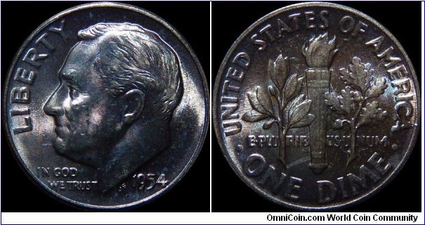 USA 10 Cents 1954 - Toned
