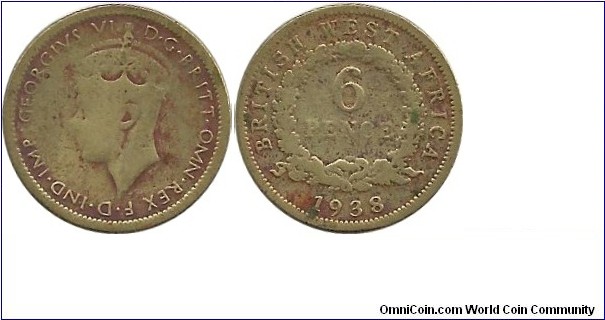 BWestAfrica 6 Pence 1938