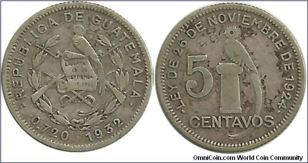 Guatemala 5 Centavos 1932