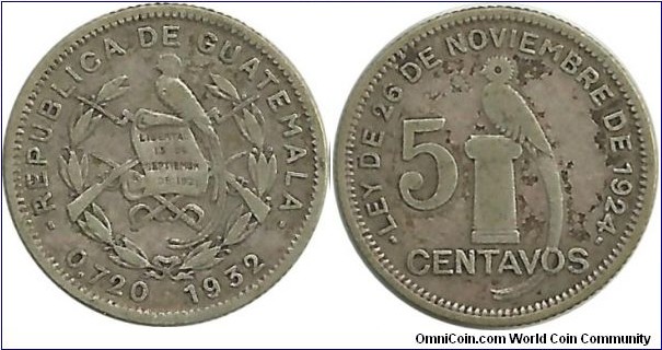 Guatemala 5 Centavos 1932