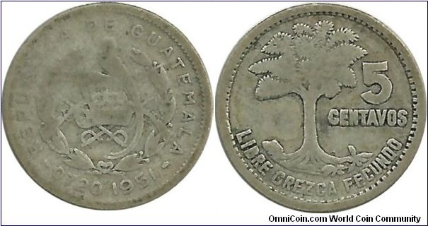 Guatemala 5 Centavos 1951