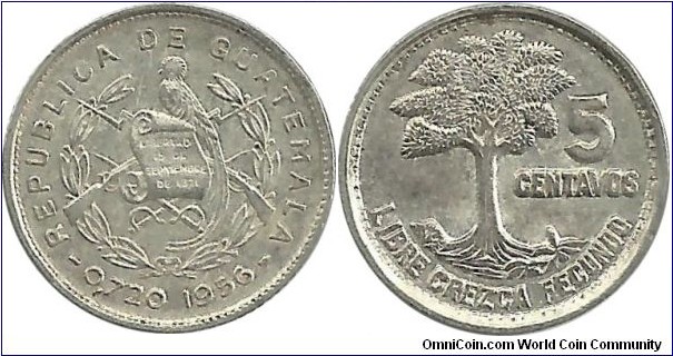 Guatemala 5 Centavos 1956