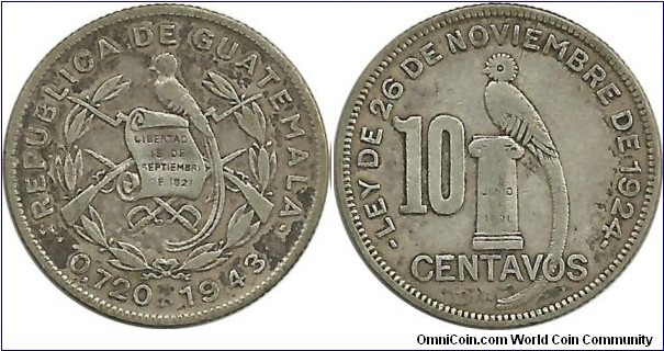 Guatemala 10 Centavos 1943