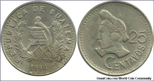 Guatemala 25 Centavos 1990