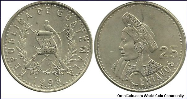 Guatemala 25 Centavos 1998