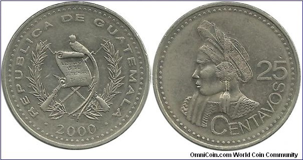 Guatemala 25 Centavos 2000