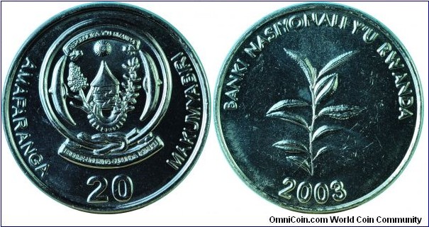 Rwanda20Francs-CoffeePlantSeeding-km25-2003