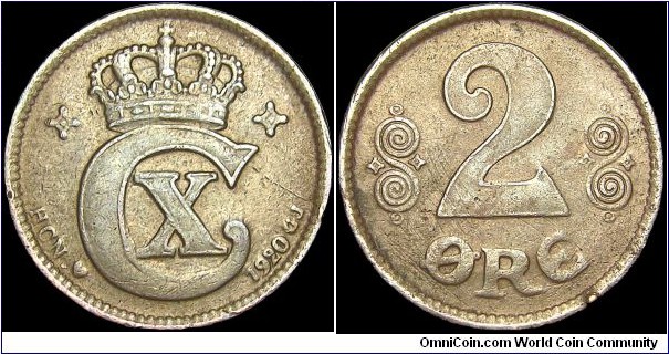 Denmark - 2 Öre - 1920 - Weight 4,0 gr - Bronze - Size 21 mm - Alignment Medal (0°) - Ruler / King Christian X (1912-47) - Mintmark Heart = Kopenhagen. Denmark - GJ Moneyer initials of Knud Gunnar Jensen - Edge : Smooth - Mintage 2 528 000 - Reference KM# 813.2 (1913-23)