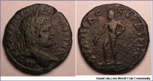 Caracalla
A.D. 198-217  THRACE, SERDICA, Æ 30, Obv. ΑΥΤ Κ Μ ΑΥΡ CΕΥ Μ ΑΝΤΩΙΝΟC, Laureate head right. Rev. ΟΥΛΠΙΑΧ ΧΕΡΔΙΚΑΧ, Hermes standing left holding purse and caduceus. 17.64gm