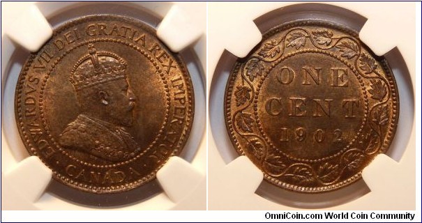 Canada 1 Cent 1902 NGC MS64RB