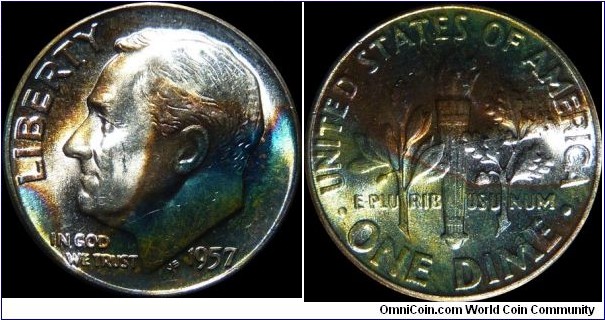 USA 10 Cents 1957 - Toned