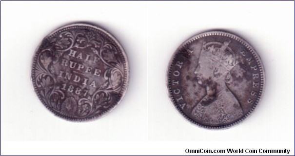 half rupee victoria 1887 silver