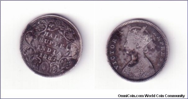 half rupee victoria 1887 silver