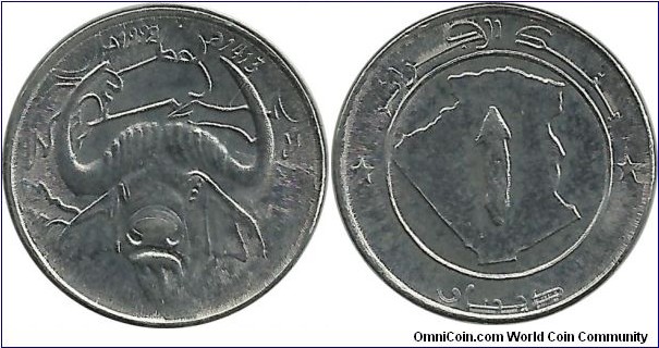 Algeria 1 Dinar 1992-African Buffalo