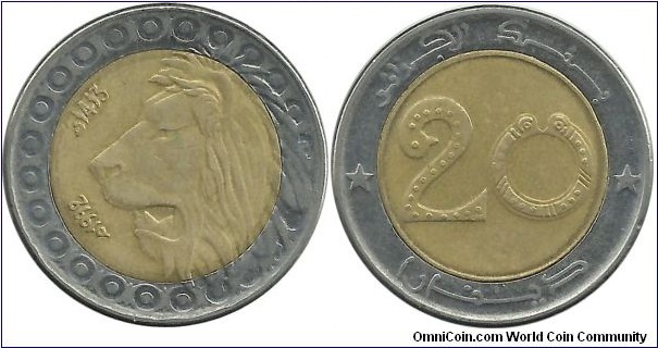 Algeria 20 Dinar 1992-Lion head