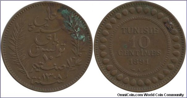 Tunisia 10 Centimes 1308-1891A