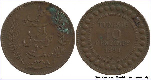 Tunisia 10 Centimes 1308-1891A