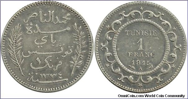 Tunisia 1 Franc 1334-1915A