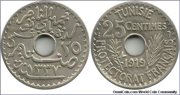 Tunisia 25 Centimes 1337-1919