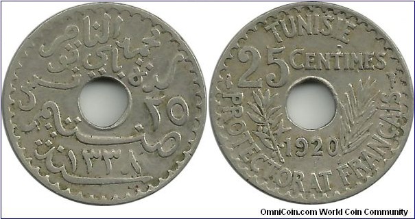 Tunisia 25 Centimes 1338-1920