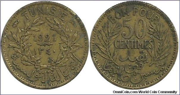 Tunisia 50 Centimes 1340-1921