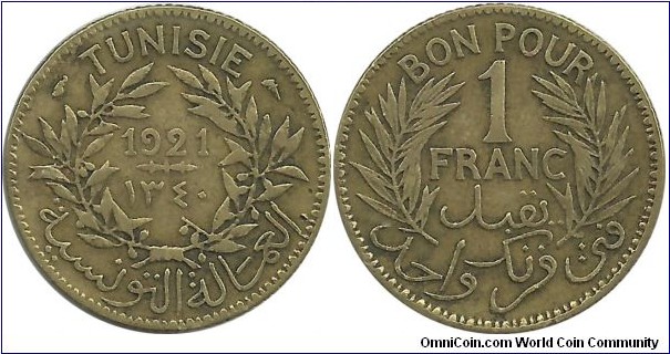 Tunisia 1 Franc 1340-1921