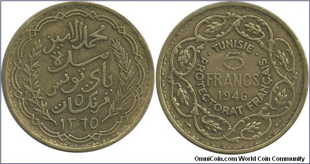 Tunisia 5 Francs 1365-1946