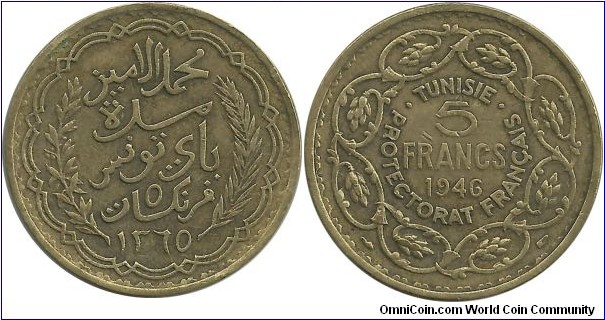 Tunisia 5 Francs 1365-1946